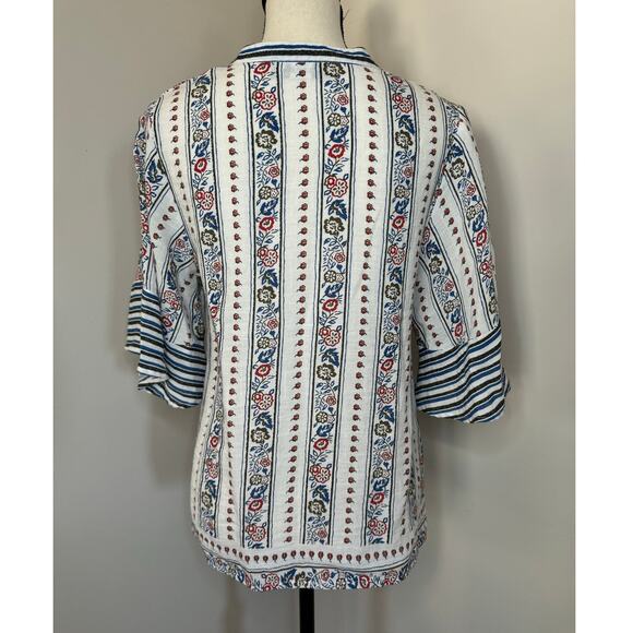 Addie Women's Tops Small Boho Flare Sleeve Loose Fit Floral V-Neck Cotton - Picture 2 of 6